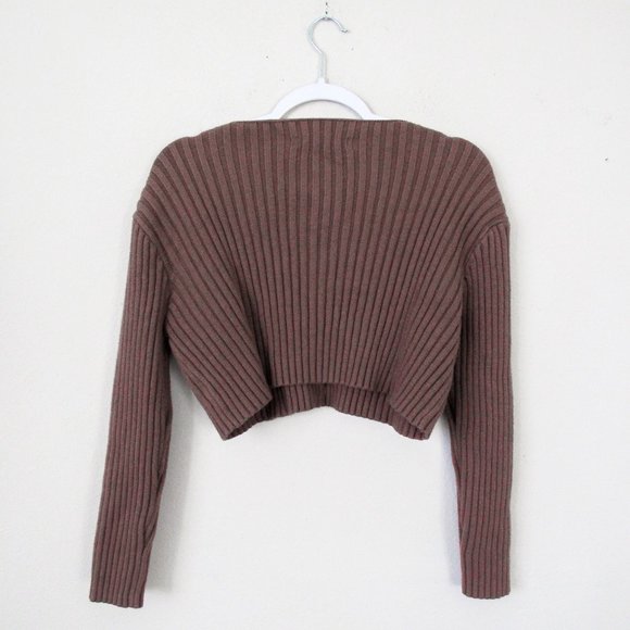 CHOCOLATE Brown Cropped Knit Cardigan SweaterSize-Small Excellent! ~orig.$58~ - Picture 5 of 7